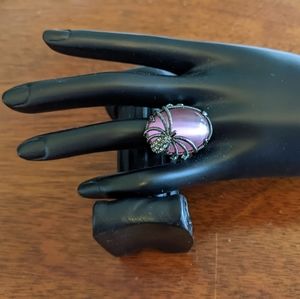 HSN Real Collectibles by Adrienne Spider Design Pink Cats Eye & CZ Ring sz 10